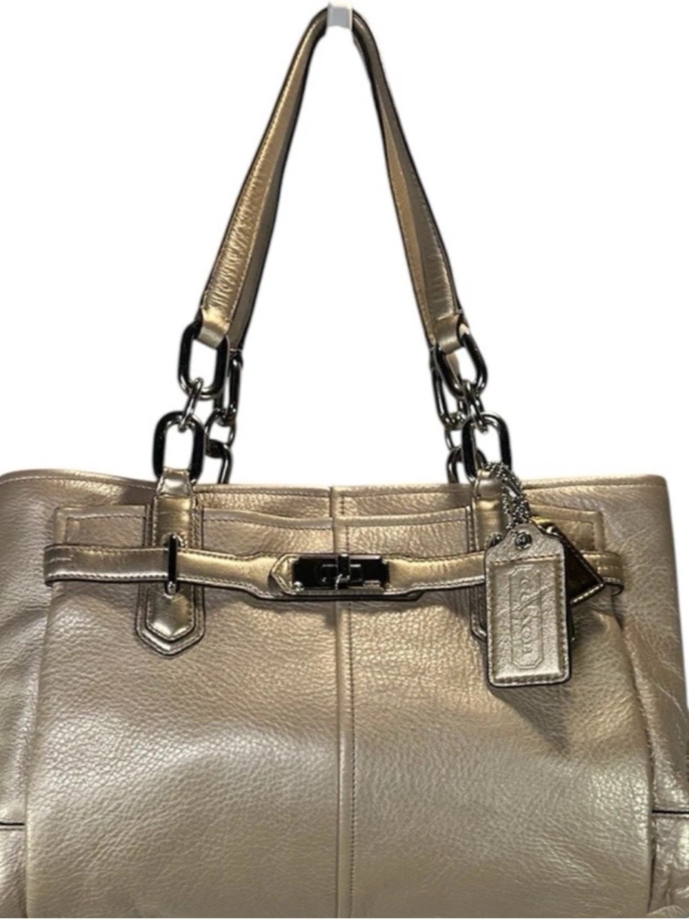 2011 Coach Metallic Champagne Leather Chelsea Jayden Carryall Shoulder Bag 18955